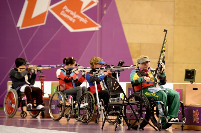 Natalie Smith of Australia competes in the Women's R2-10-meter air rifle standing SH1 finals.