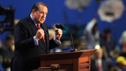Mike Huckabee, a Republican candidate in the 2008 presidential primaries, backs his one-time rival Mitt Romney.