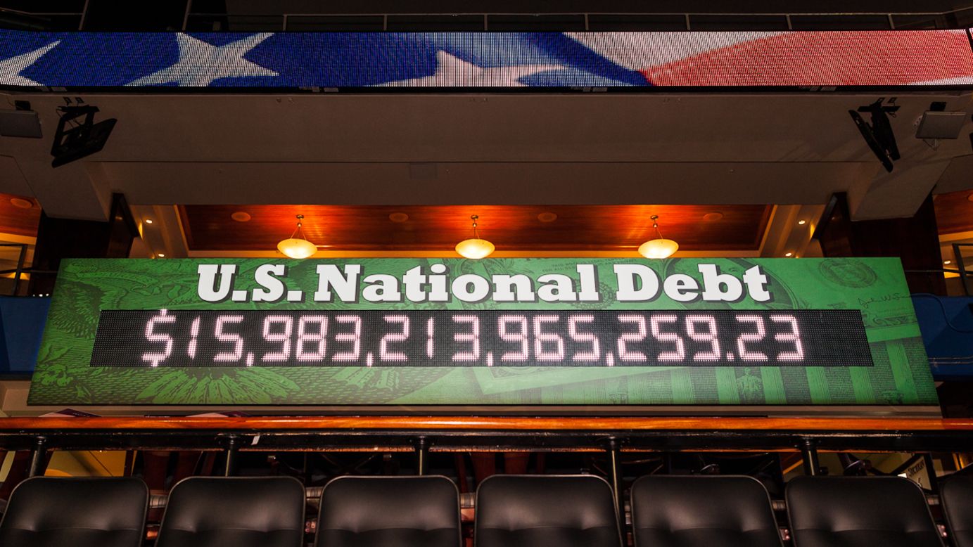 The debt clock is on display in the convention hall.