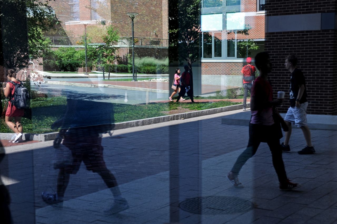 Students walk through campus on the first day of class on Monday, August 27. The campus is home to more than 40,000 students. 