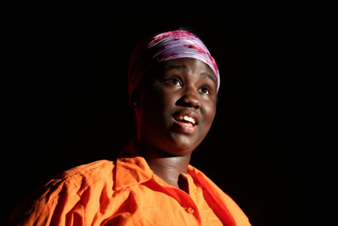 Lexus Reeves performs a play written by incarcerated girls.