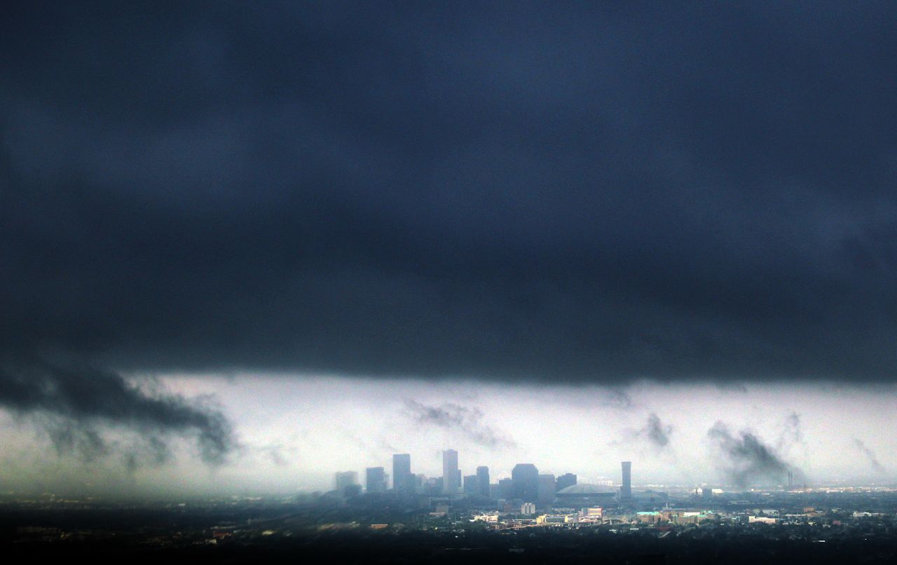 A heavy band of storms hovers ominously over New Orleans in the aftermath of  Isaac on Thursday.  