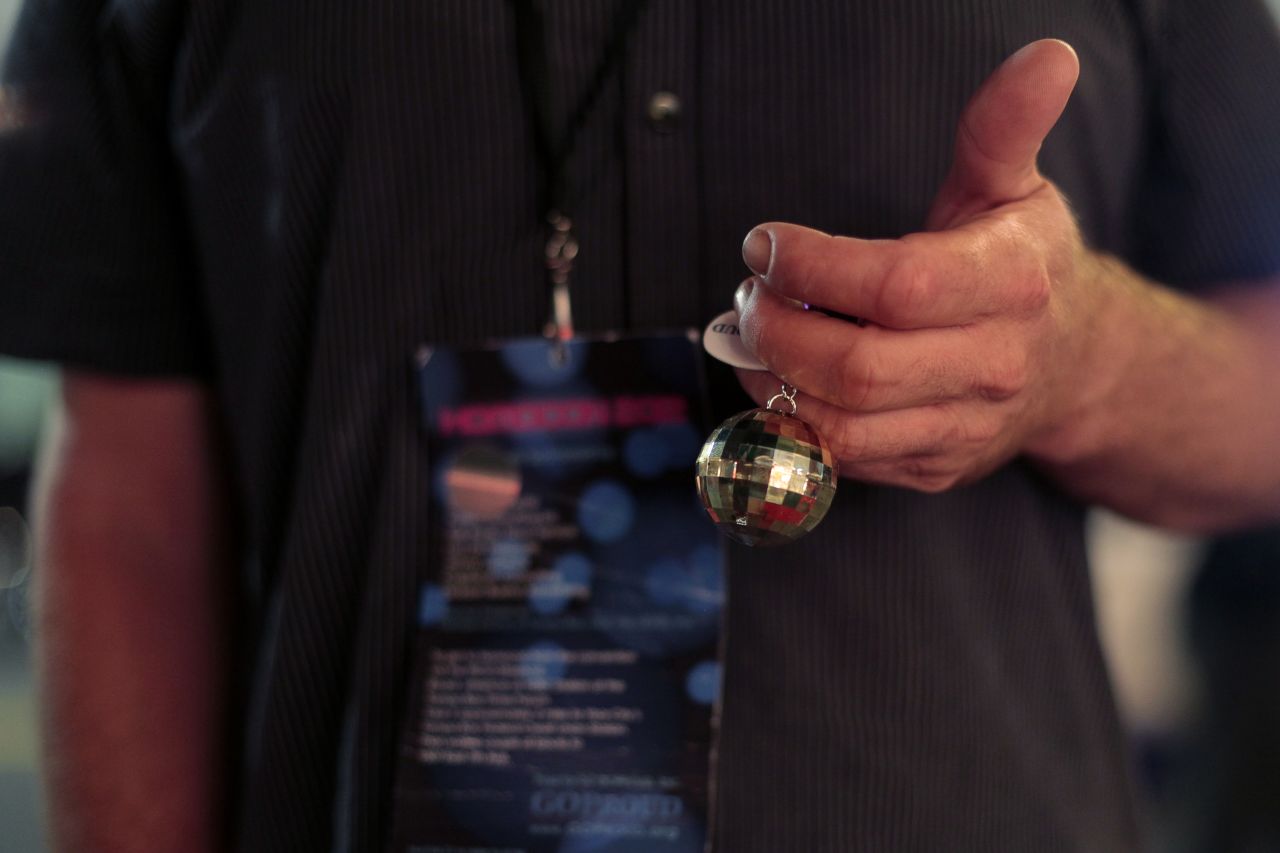 On the way out of the event, attendees receive a convention collector's item -- a disco-ball keychain with the GOProud logo.