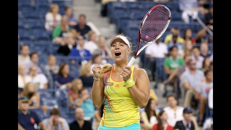 Angelique Kerber of Germany celebrates match point after her women's second round match against Venus Williams of the United States on Day Four of the 2012 US Open on Thursday, August 30.