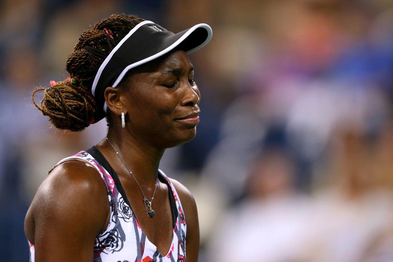 Venus Williams of the United States reacts during her women's second round match against Angelique Kerber of Germany.