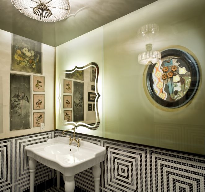 Bohemian flair carries over to the restroom at Gitane, which means "gypsy woman" in French. 