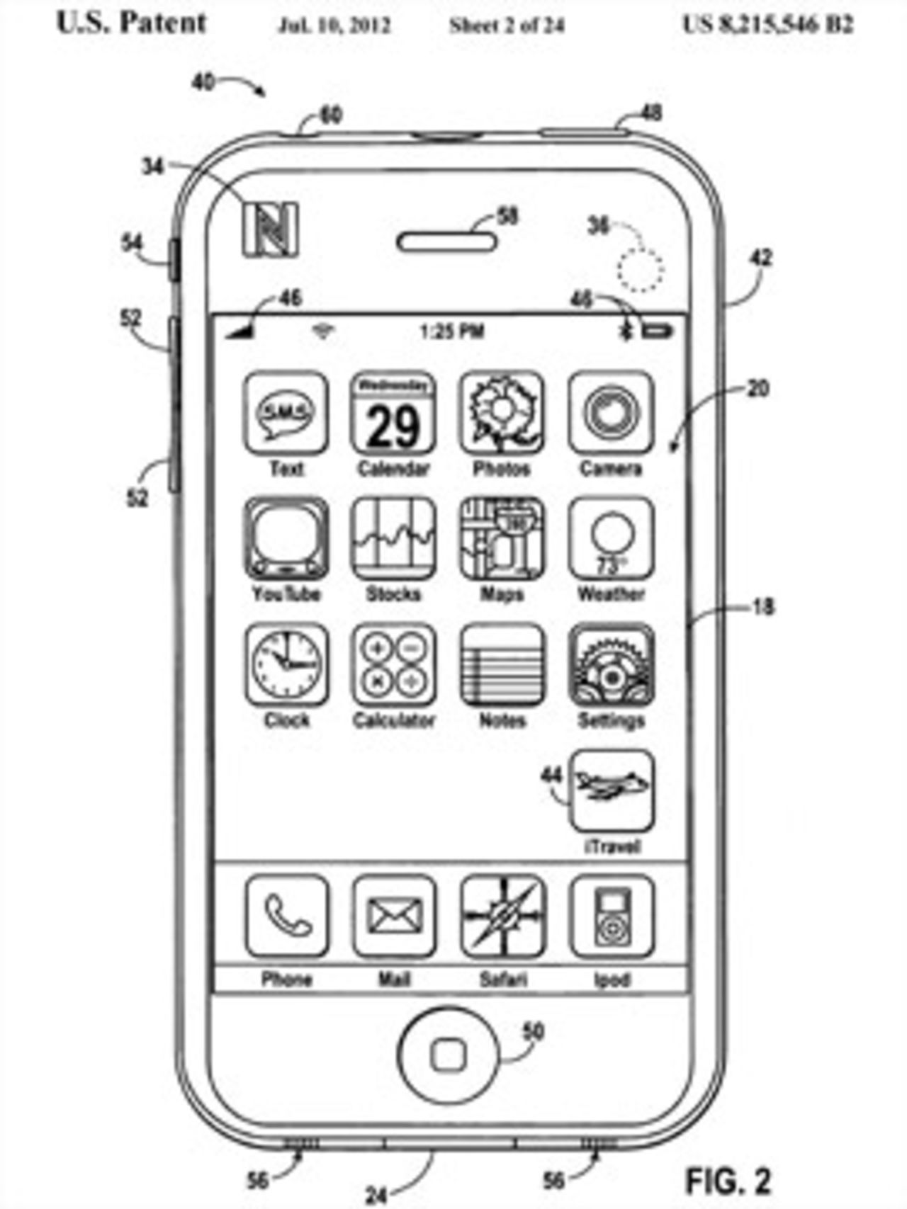Apple's vision for its app, according to U.S. Patent and Trademark Office, shows an icon in the screen's lower right labled "iTravel."