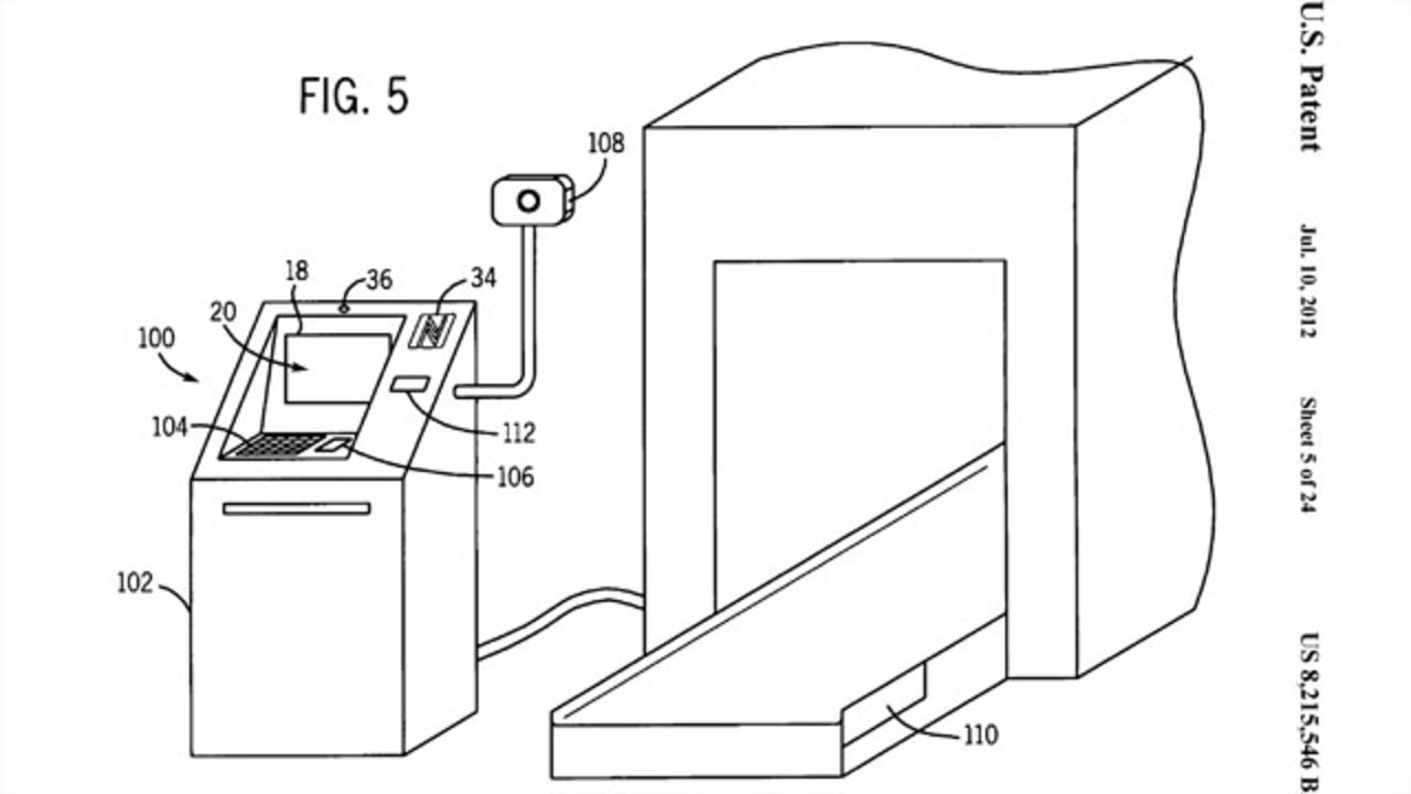 The patent also calls for the option of checking baggage at unmanned kiosks.