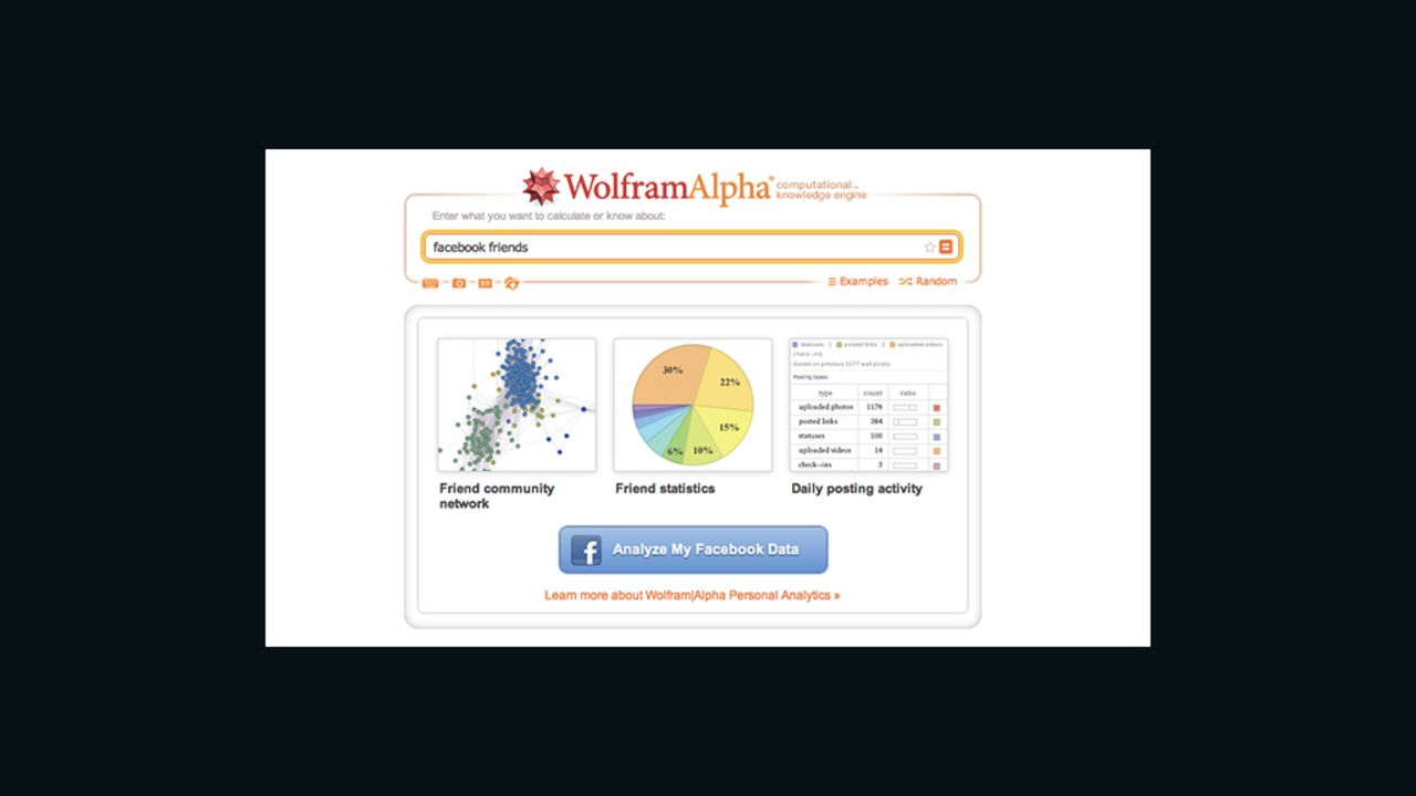 Turn your Facebook data into a detail report about your life with new Wolfram Alpha tool.