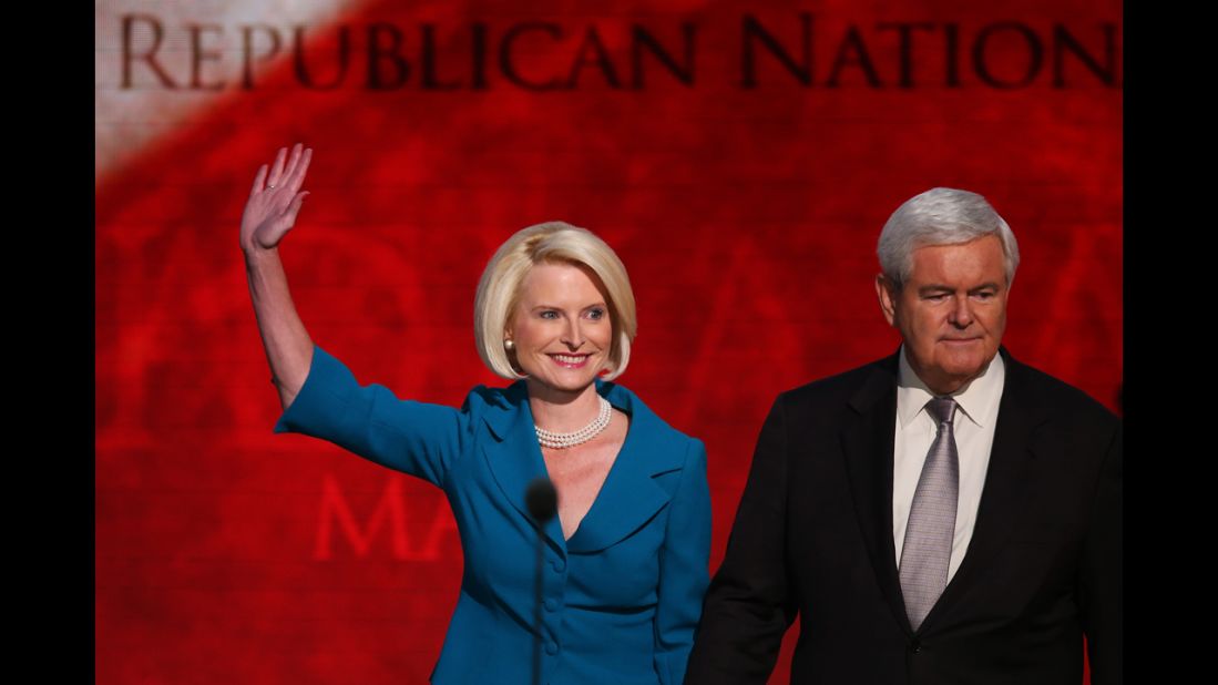Callista and Newt Gingrich take  the stage during the final day of the Republican National Convention.