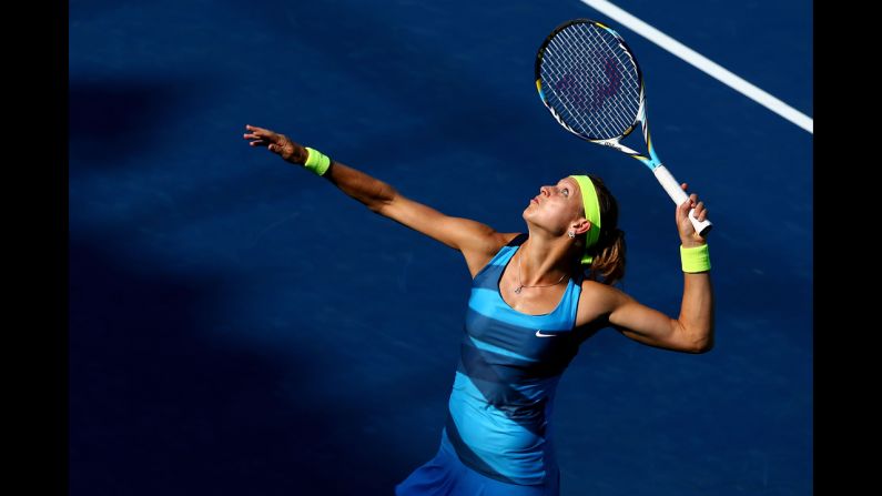 Czech Lucie Safarova serves to Russian Nadia Petrova of Russia during their third round match.