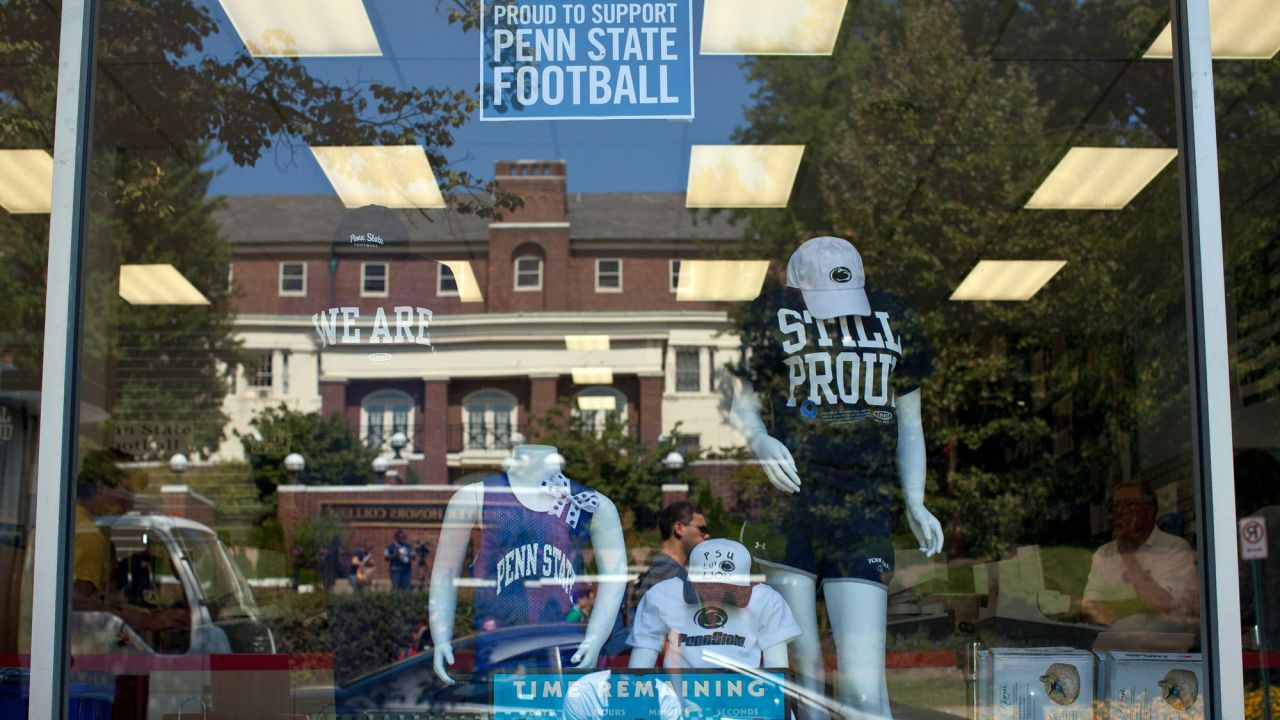 T-shirts showing Penn State pride are seen at the student bookstore near the university campus.
