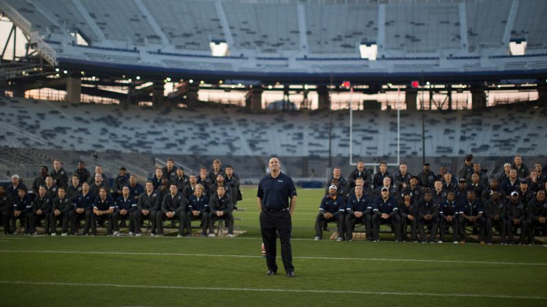 Penn State head football coach Bill O'Brien looks on during the Football Eve pep rally.