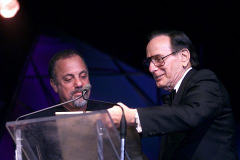 Hal David presents the Johnny Mercer Award to Billy Joel in New York City on June 14, 2001. David wrote hit songs such as "Raindrops Keep Falling on my Head," "This Guy's in Love With You," "I'll Never Fall in Love Again," and "What The World Needs Now is Love." He was chairman emeritus of the Songwriters Hall of Fame. He died at 91.