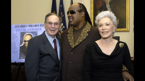 Stevie Wonder, center, poses for a picture with the Davids in the green room during the American Society of Composers, Authors and Publishers (ASCAP) annual "Songwriter Night" March 2007 in Washington. 