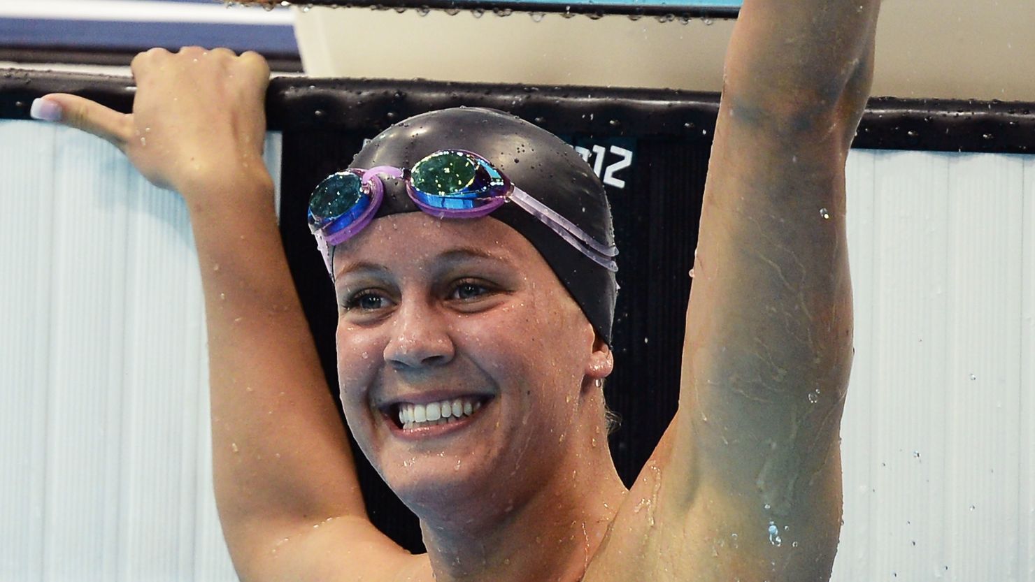 USA's Mallory Weggemann celebrates after winning the 50m freestyle S8 event at the London Paralympics.