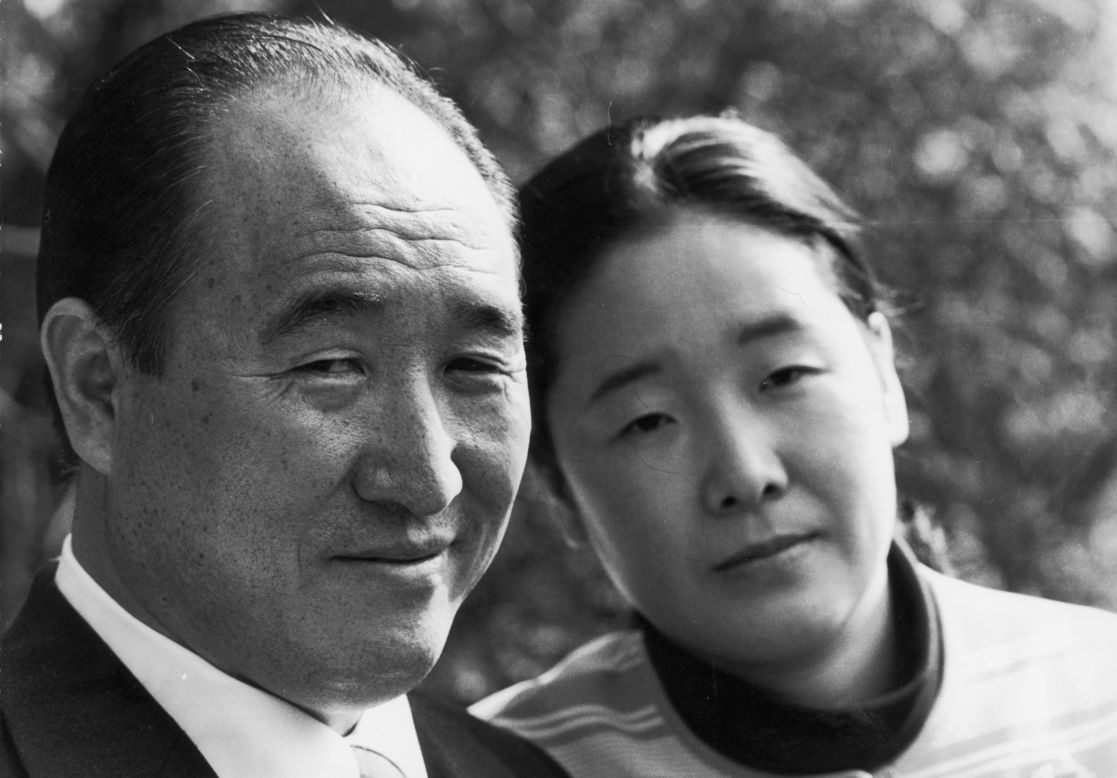 Moon and his wife, Hak Ja Han, visit Britain in March 1972.