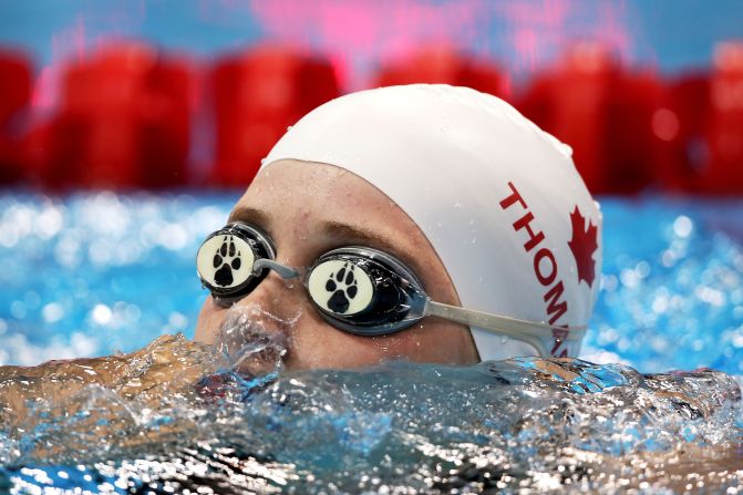 Amber Thomas of Canada competes in the women's 100-meter backstroke - S11 heat 1.