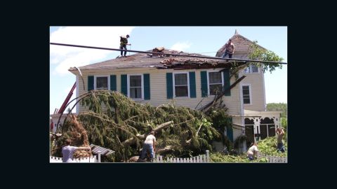 Caitria O'Neill's house in Monson, Massachusetts, suffered severe damage from a tornado last summer.