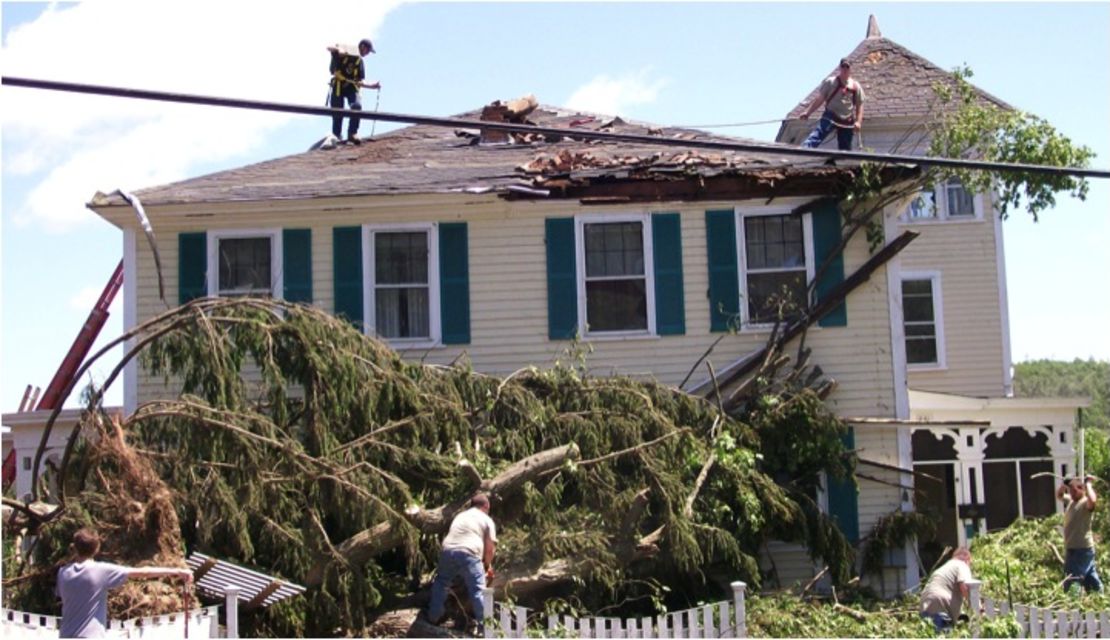 Caitria O'Neill's house in Monson, Massachusetts, suffered severe damage from a tornado last summer.