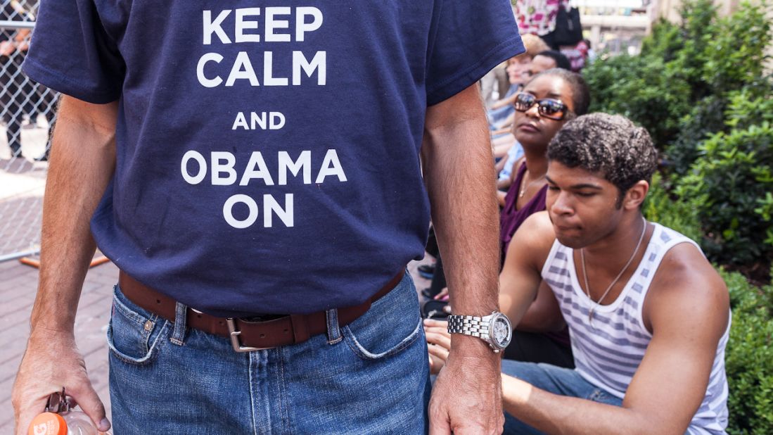 A President Obama supporter shows off his T-shirt on Sunday, September 2, ahead of the Democratic National Convention in Charlotte, North Carolina. 