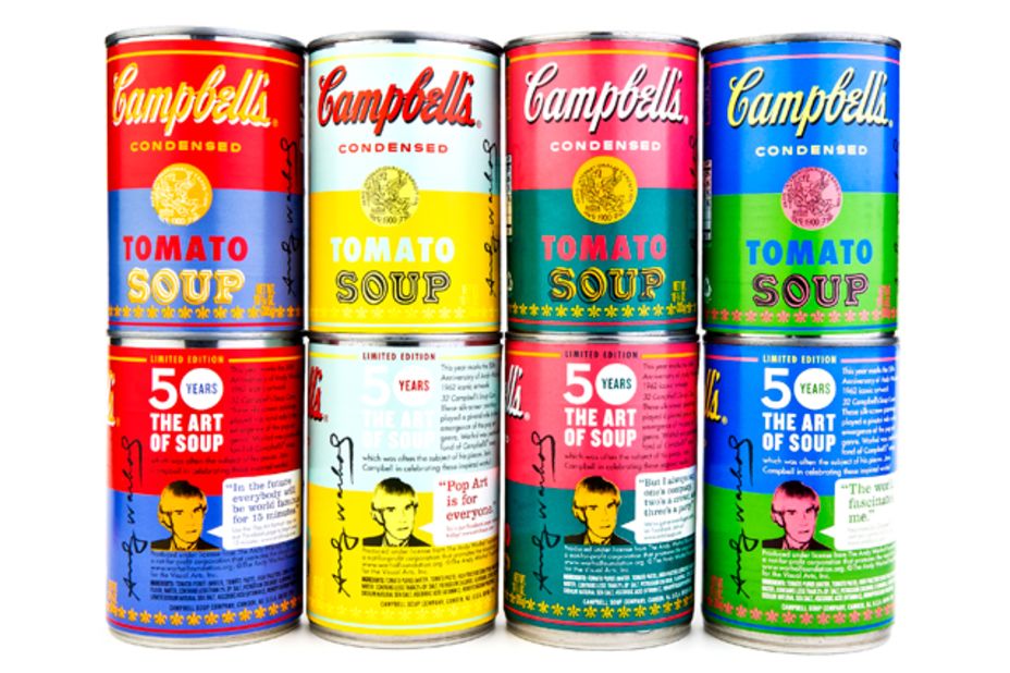 The Campbell Soup Company celebrates the 50th anniversary of Andy Warhol's soup can series with special edition labels.