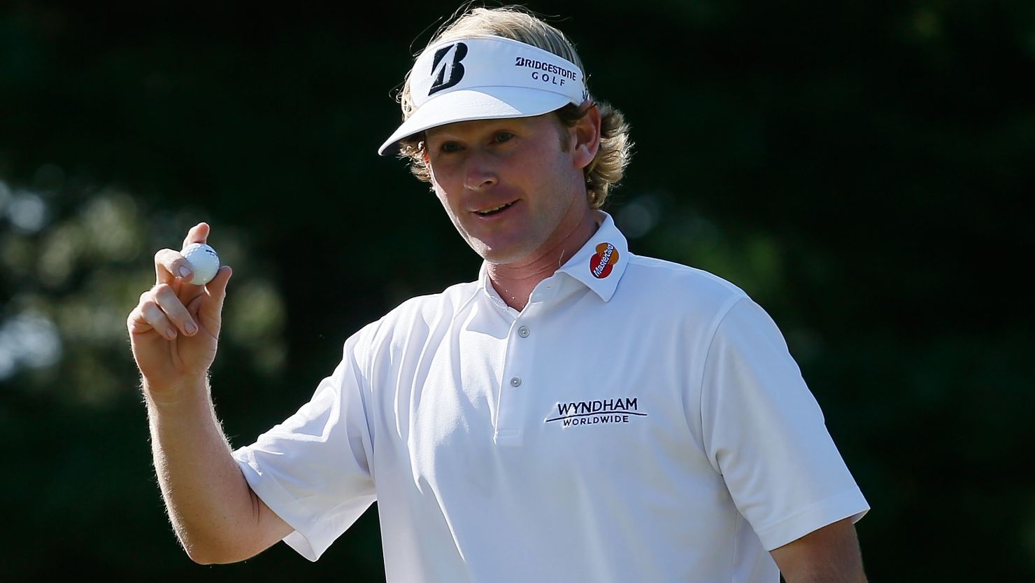 Ryder Cup new boy Brandt Snedeker reacts after holding a birdie putt at the recent Barclays tournament.  
