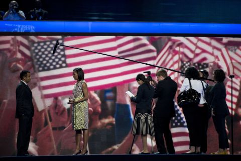 First lady Michelle Obama is interviewed before the start of the convention on Monday, September 3.