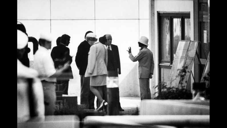 A Black September terrorist talks with German officials, Munich, September 1972.