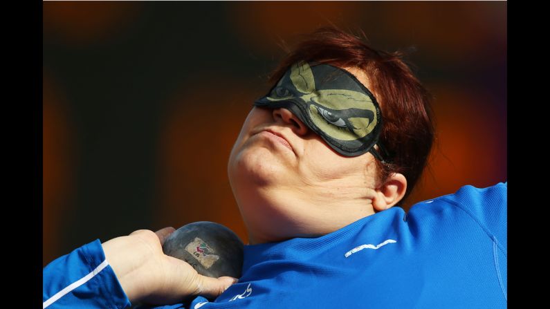Assunta Legnante of Italy competes in the women's shot put F11/F12 final on Wednesday.