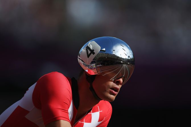 Marcel Hug of Switzerland competes in the men's 800-meter T54 round 1 heat 2 cycling event on Wednesday.