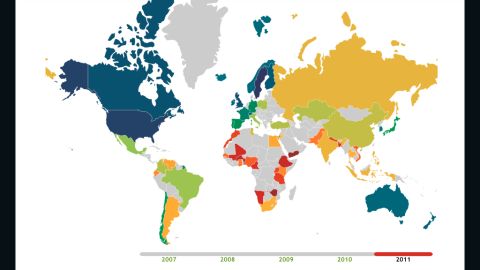 The Web Index ranks countries on how well they use the Internet. Dark blue and purple ones scored highest and red the lowest.