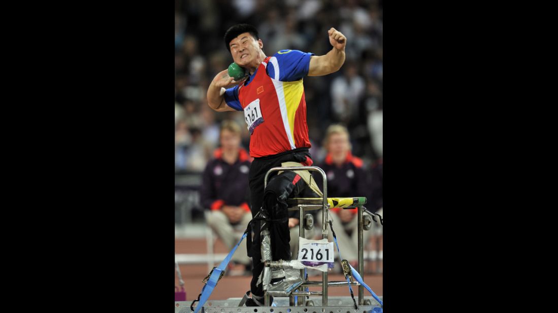 China's Wang Yanzhang competes in the men's shot put F34 final on Tuesday.