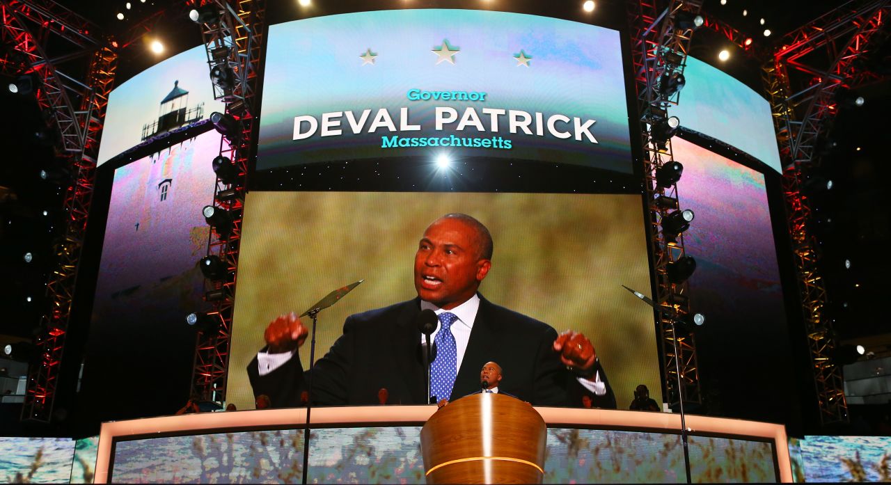 Massachusetts Gov. Deval Patrick speaks during day one of the Democratic National Convention at Time Warner Cable Arena on Tuesday.