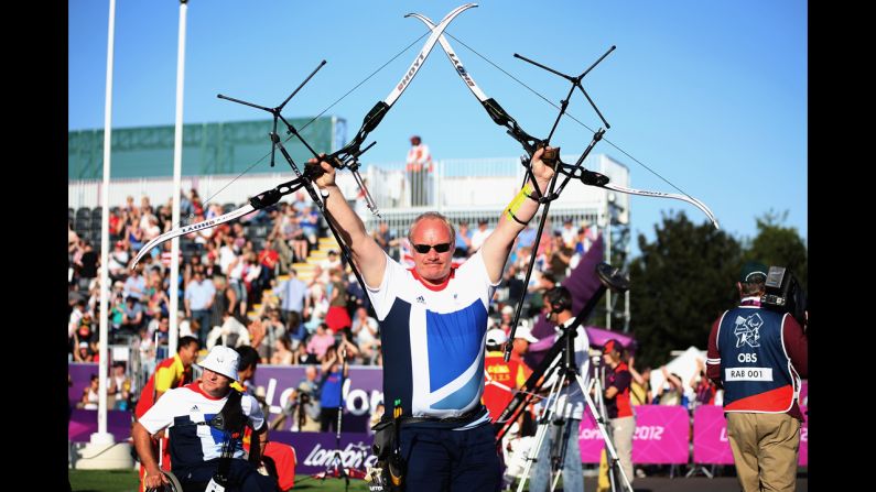 Kenny Allen of Great Britain reacts after losing the match against China in the semifinal of the men's team recurve on Wednesday.