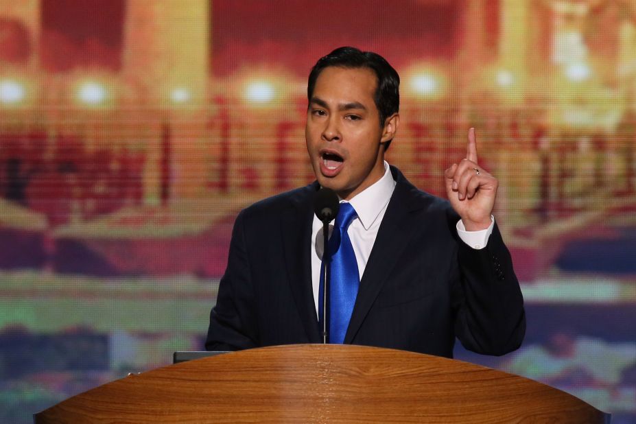 <strong>September 2012: </strong>San Antonio Mayor Julian Castro gave the keynote address on the first day of the Democratic National Convention. It marked the first time that a <a href="http://www.cnn.com/2012/09/05/opinion/navarrette-castro-speech/index.html">Latino had ever delivered the signature address</a> at that event. <br /><br />Castro, 37, was introduced by his twin brother, then-congressional candidate and Texas state Rep. Joaquin Castro. <br /><br />"My grandmother never owned a house," Julian Castro said. "She cleaned other people's houses so she could afford to rent her own. But she saw her daughter become the first in her family to graduate from college. And my mother fought hard for civil rights so that instead of a mop, I could hold this microphone." <br />