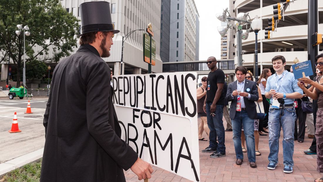 Sam Miller draws attention with his Abe Lincoln costume on Wednesday.