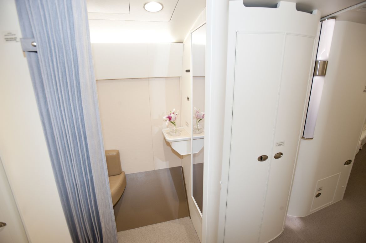 The luxurious upper deck cabin area of Boeing's latest luxury offering, the Aeroloft, comes complete with a changing area to get comfortable before a well-deserved rest.