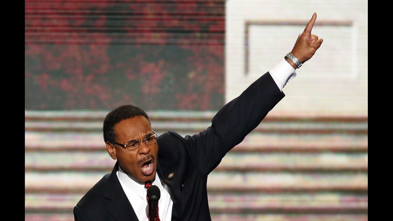 Rep. Emanuel Cleaver II, chair of the Congressional Black Caucus, speaks to delegates on Wednesday.