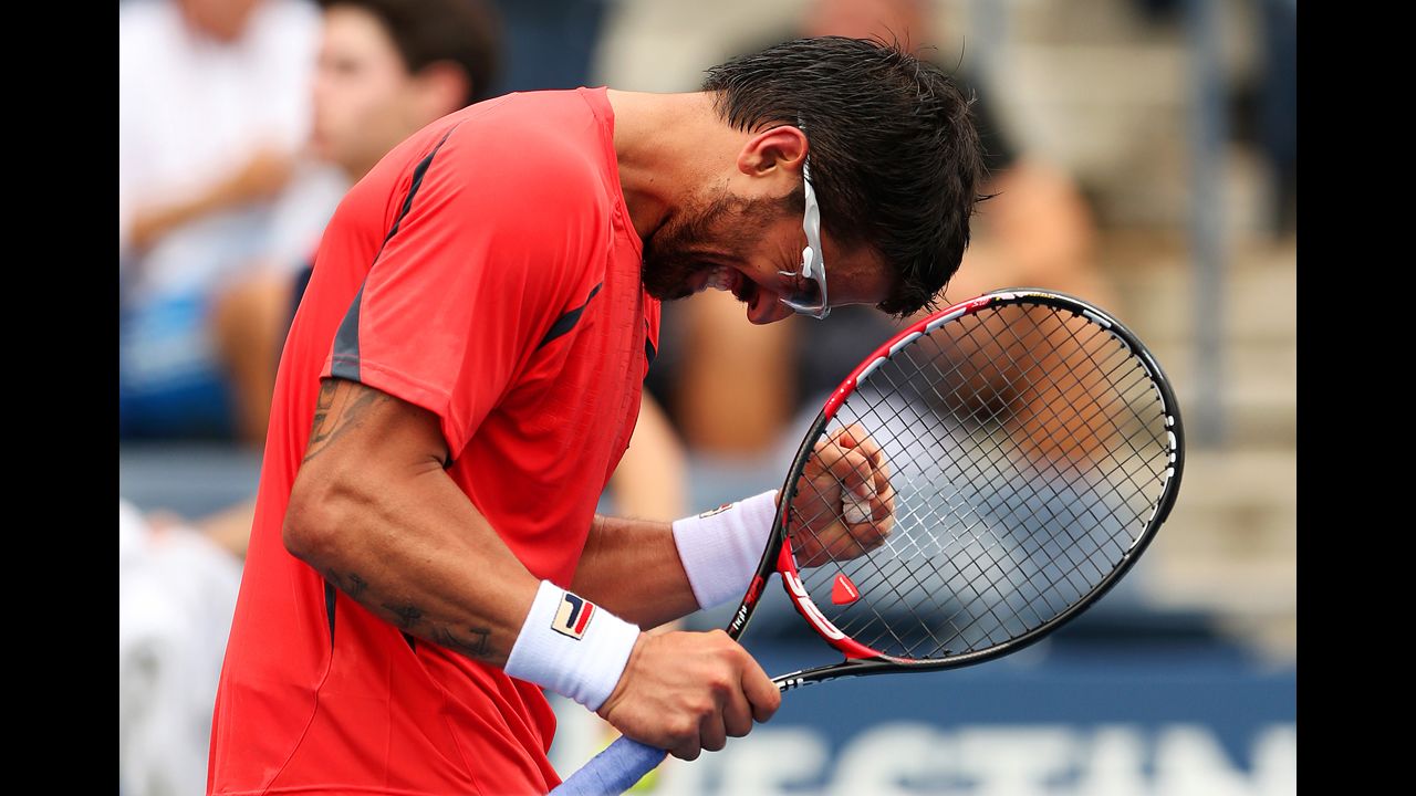 Serbian Janko Tipsarevic clenches his fist after a play against German Philipp Kohlschreiber on Wednesday.