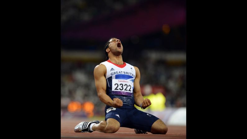Britain's Sam Ruddock reacts after his men's 200-meter T35 round 1 athletics heat on Thursday.