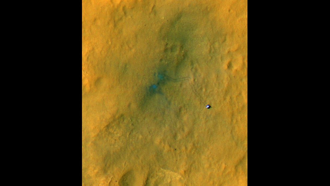 Sub-image one of three shows the rover and its tracks after a few short drives. Tracking the tracks will provide information on how the surface changes as dust is deposited and eroded.