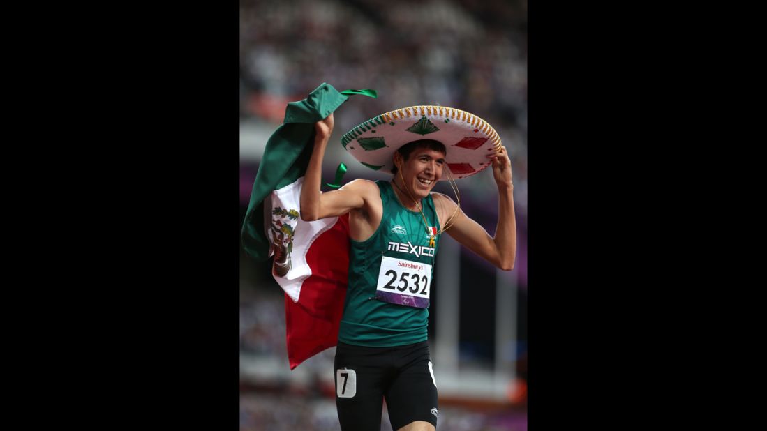 Jorge Benjamin Gonzalez Sauceda of Mexico celebrates winning bronze in the men's 400m - T12 final on Thursday, September 6. 