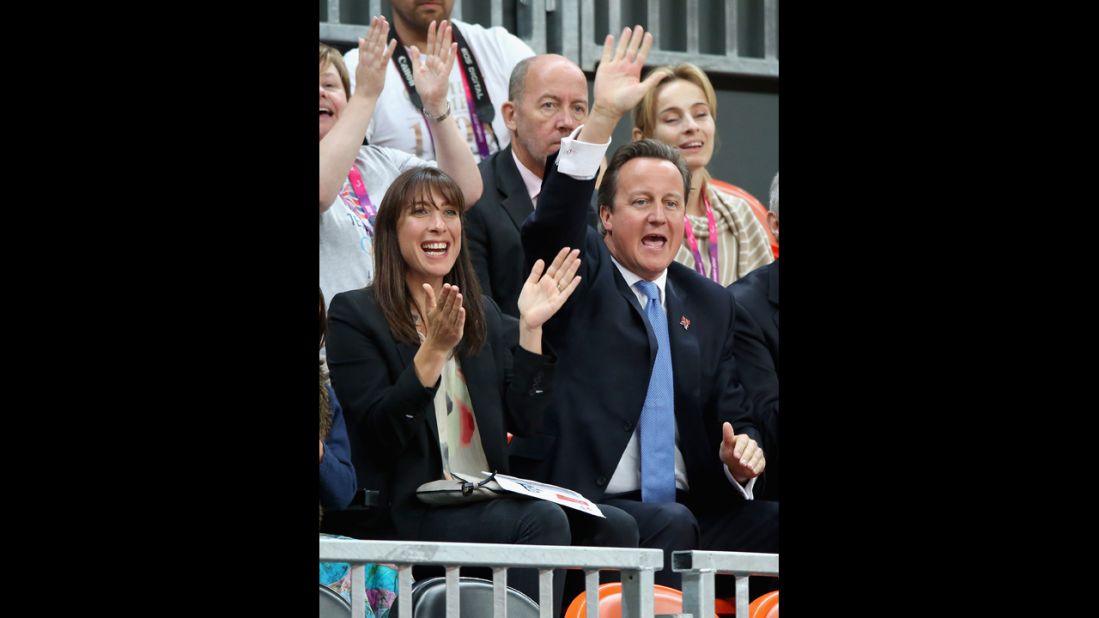 Samantha Cameron and David Cameron watch Great Britain play France during a Paralympic wheelchair rugby match on Thursday.