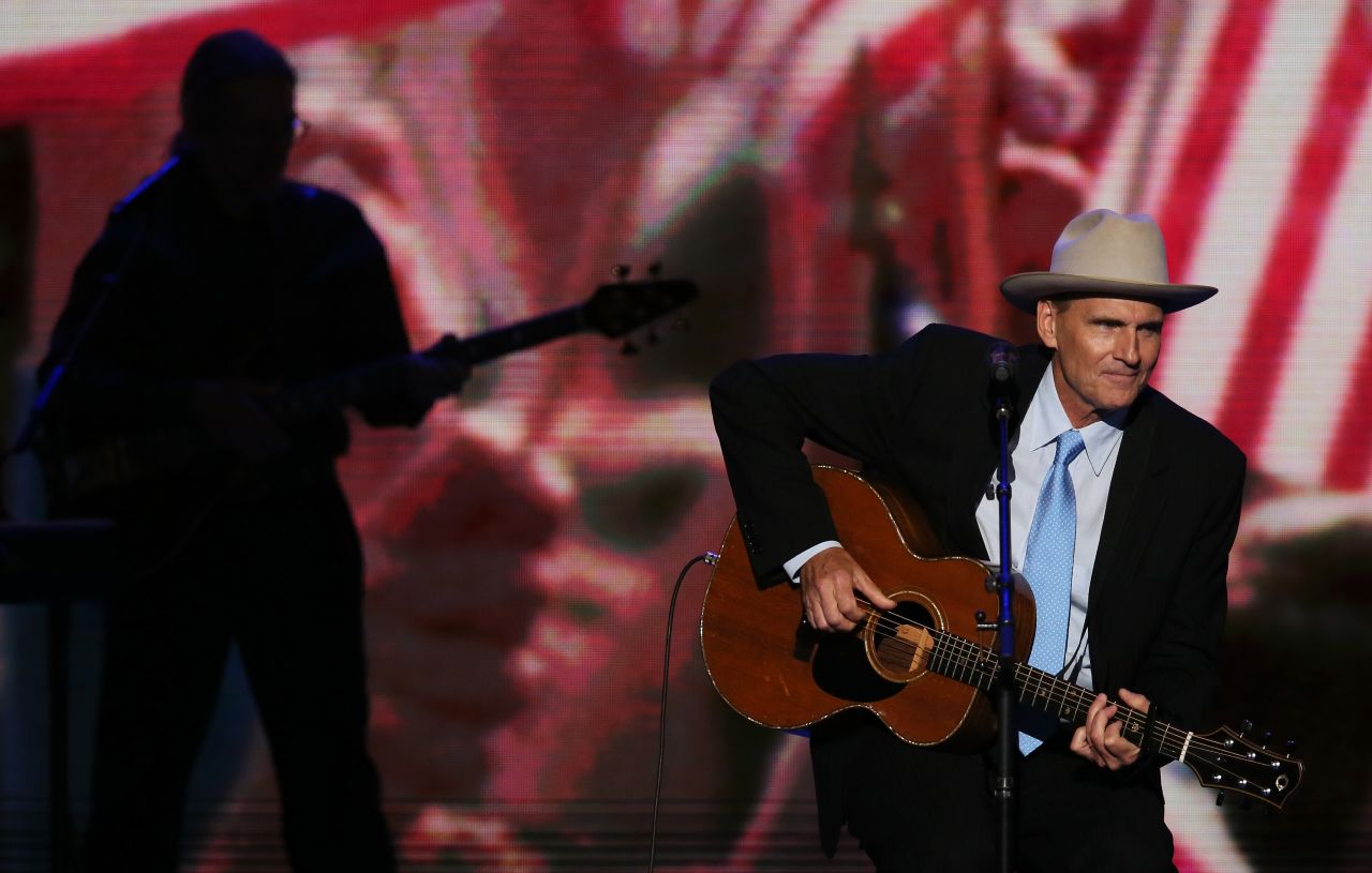 Musician James Taylor performs at the convention on Thursday.