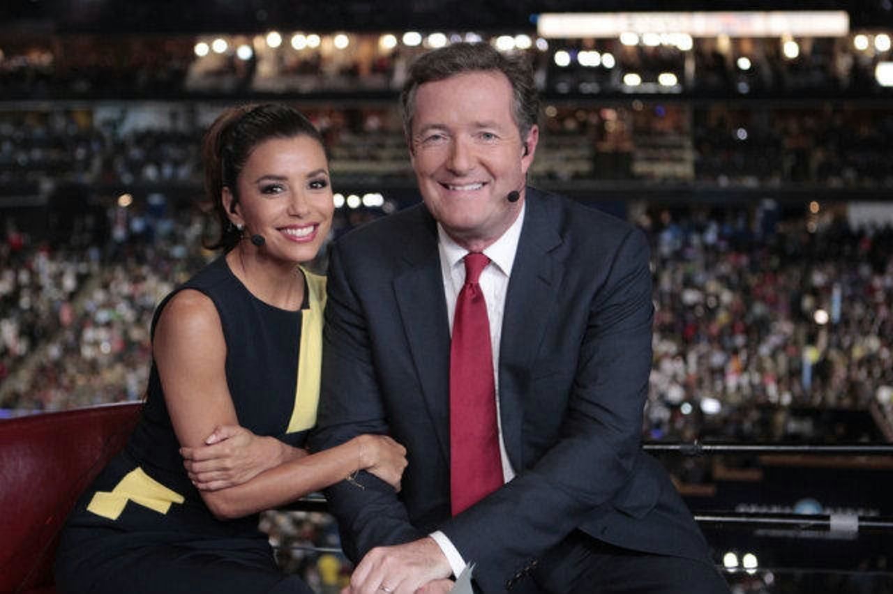 In a picture tweeted out by CNN's Piers Morgan (@PiersMorgan), Eva Longoria, co-chair of Obama's re-election campaign, sat down with  Morgan.