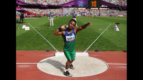 Jonathan De Souza Santos of Brazil competes in the men's shot put - F40 on Thursday.