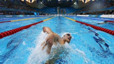 Matthew Cowdrey of Australia competes in the men's 200-meter individual medley - SM9 heat 2 at the Aquatics Center on Thursday.