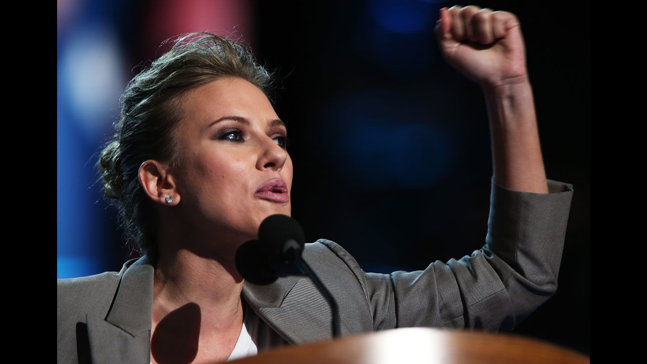Actress Scarlett Johansson addresses delegates on Thursday.
