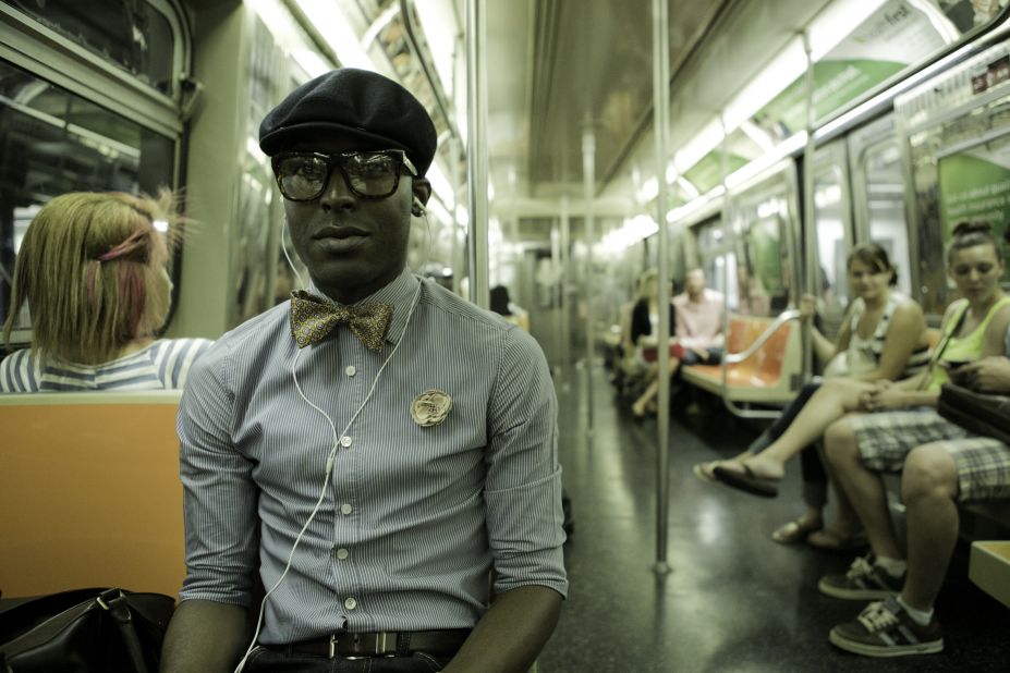 Cedric Gray, of Brooklyn, New York, rides the subway during Fashion's Night Out on Thursday, September 6, in New York.